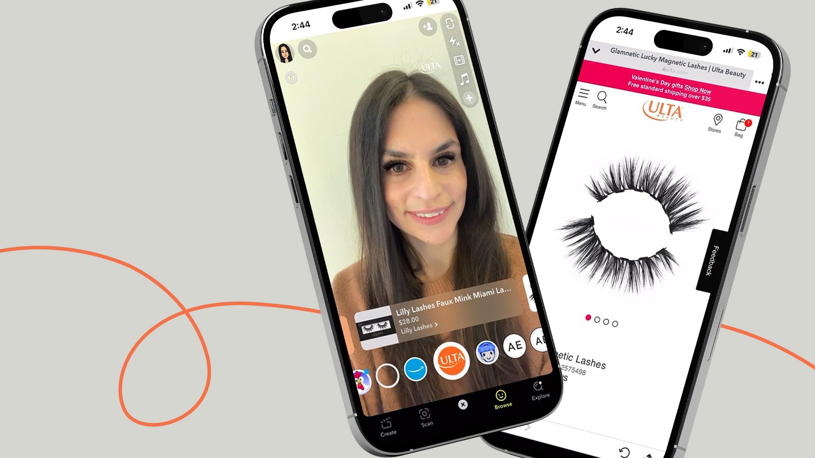 Smartphones showing screenshots of Lash Lens in Snapchat